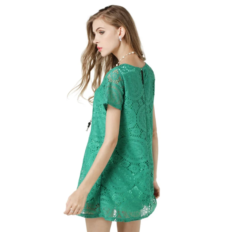 

Dress Fashion female Summer o neck Casual Solid Sundress 2020 Mini Lace Size Women Office Maxi dresses Style Loose short sleeve