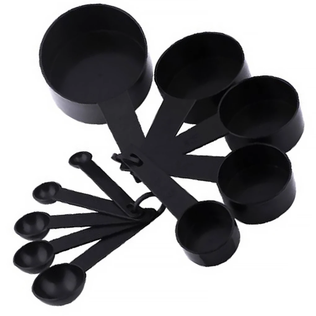 

10pcs/Set Eco-Friendly Plastic Black Measuring Cups And Spoons Teaspoon Coffee Sugar Scoop Kitchen Scales Baking Utensils