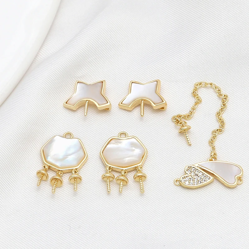 

copper-clad gold inlaid zircon clothes support chain love pearl pendant DIY handmade jewelry accessories materials 1pcs