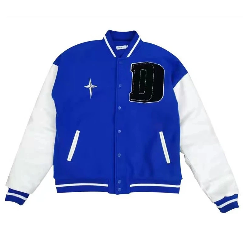 

Hip Hop Baseball Men Jacket Furry Letter Patch Patchwork Color Block Harajuku Casual Bomber Jacket Women Fashion Streetwear Coat