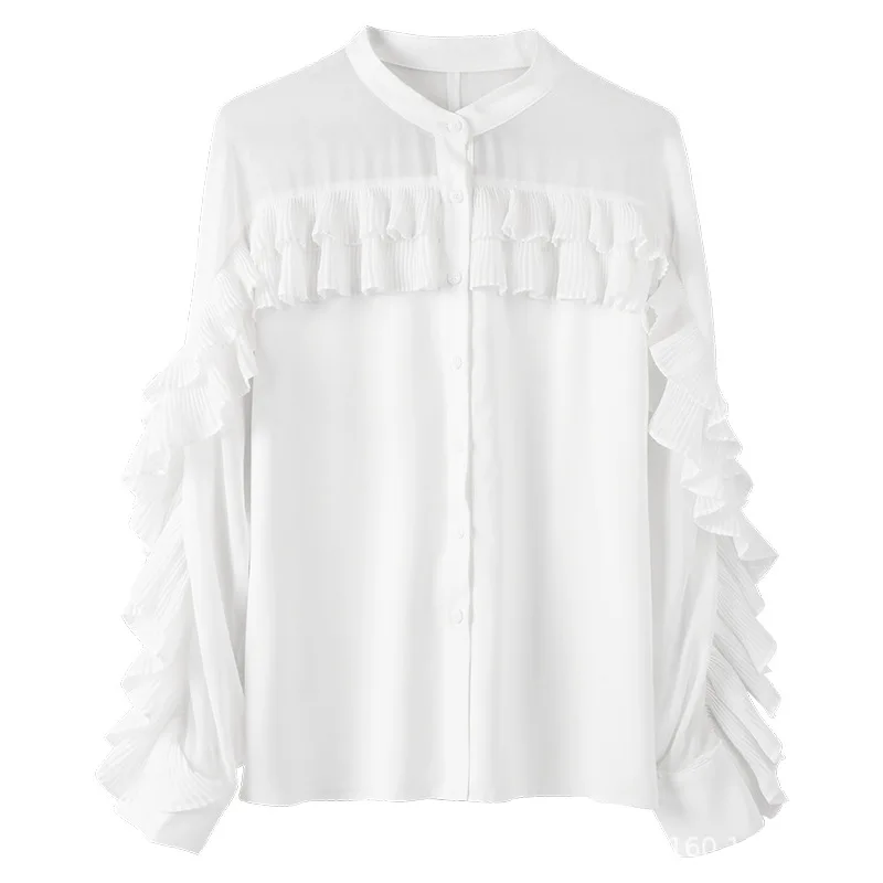 Белая Блузка Boho из хлопка с длинным рукавом и рюшами, женские блузки из шифона, однотонные Женские топы и блузки размера плюс, женская одежда - Цвет: White