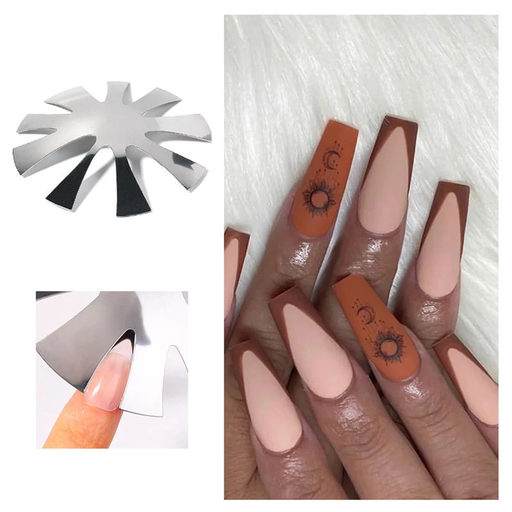 

Kit Pink White French Nails Nail Cutter Pro 9 Size Easy French Smile Cut V Line Tips Manicure Edge Trimmer Almond Shape