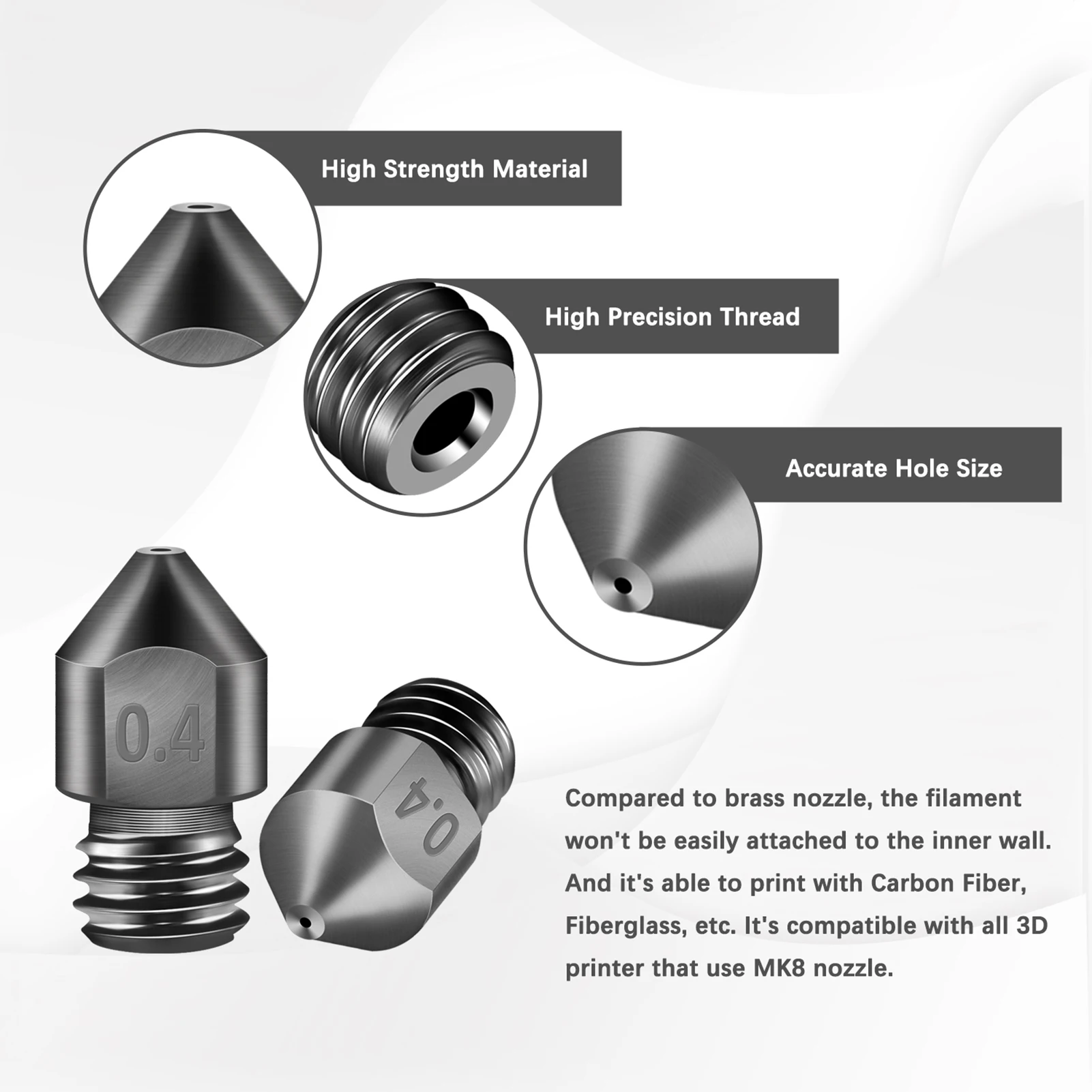 Запчасти для 3D принтера закаленная сталь Штампованная Сталь сопло 0 4 мм