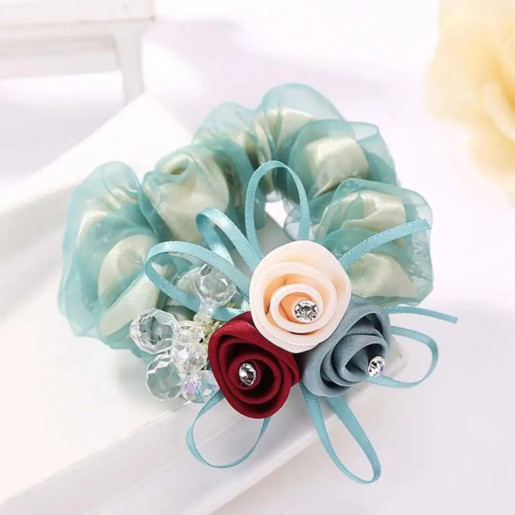

Elegant Fashion Flower Decor Ribbons Ponytail Holder Mesh Yarn Bun Hair Ring Flower Decor for School
