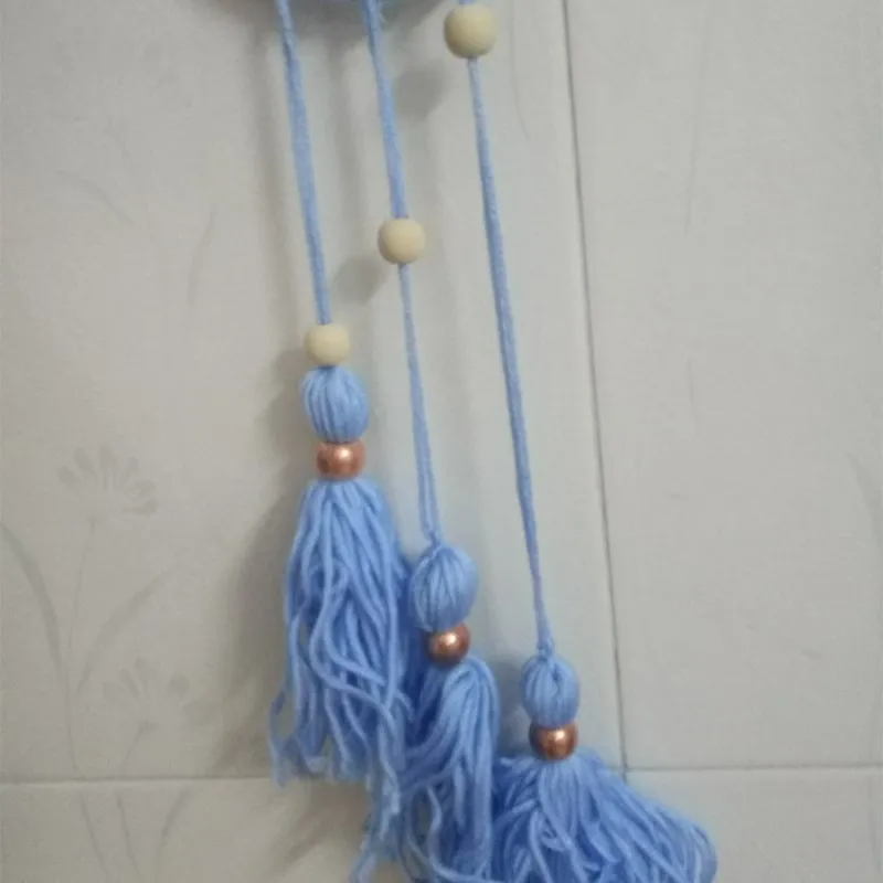 A blue Деревянные бусины Кольцо шерсть кисточкой настенный орнамент INS скандинавском стиле детская палатка Детская комната украшения игрушки подарки реквизит для фотосессии - Цвет: A blue
