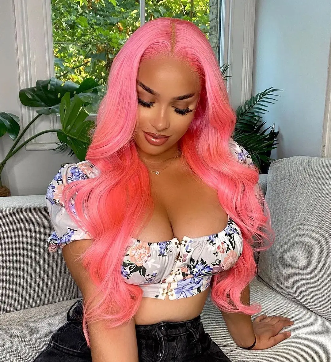 Парики из человеческих волос розового серого синего зеленого фиолетового