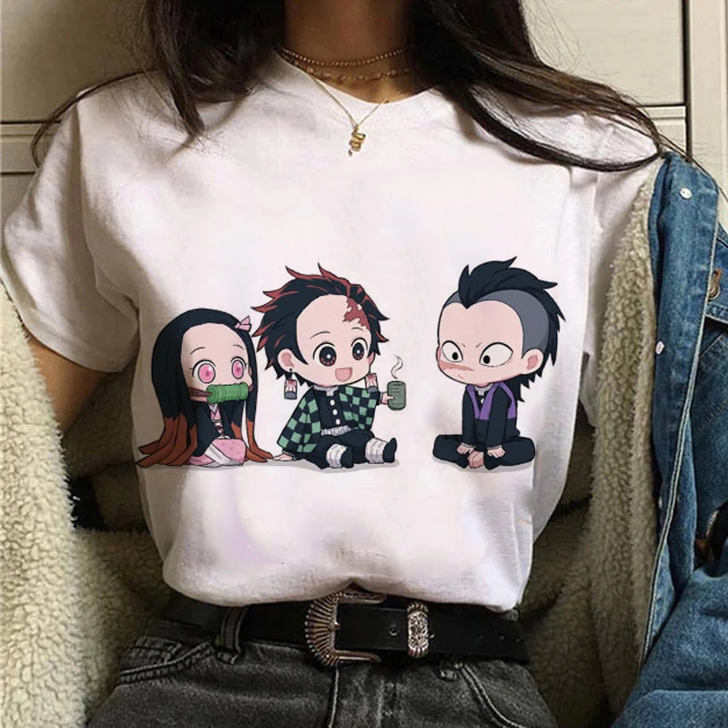 

Shinazugawa Genya Cute Pattern Printed T-Shirt Casual Women Japanese Cartoon Demon Slayer Kawaii Tees Female O-Neck Top Clothes