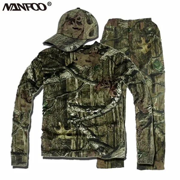 Cap T-Shirt Pants Весна лето зеленый Bionic Камуфляж костюмы дышащий Охота ghillie Костюмы абсорбент прочная одежда для рыбалки полный комплект - Цвет: Cap T-Shirt Pants