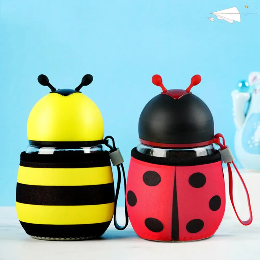 Стеклянная бутылка для воды 300 мл мультяшная Милая пчела божья коровка