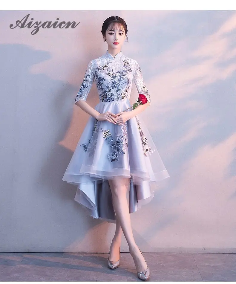 Вышивка Cheongsam длинное китайское Восточное вечернее платье элегантные платья принцессы красные Qipao Свадебные Летние женские сексуальные цветы