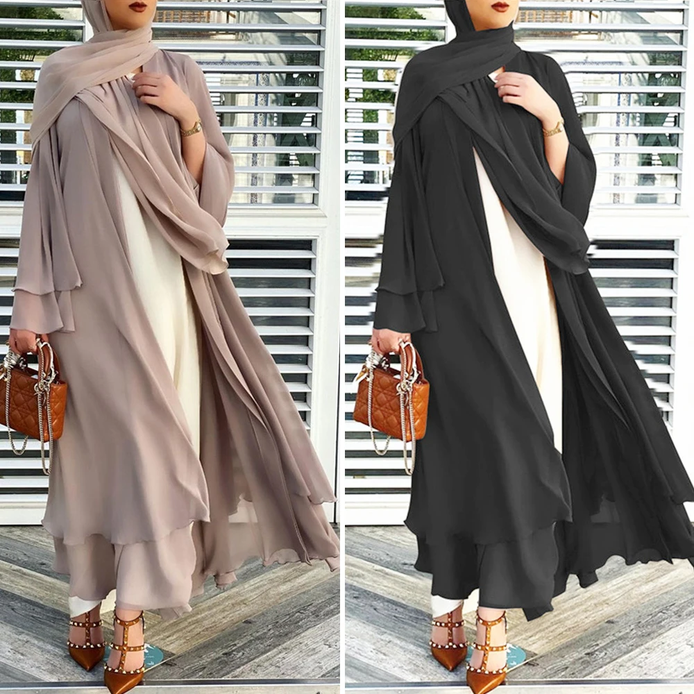 Рамадан ИД Мубарак шифон открытая абайя кимоно женское мусульманское платье