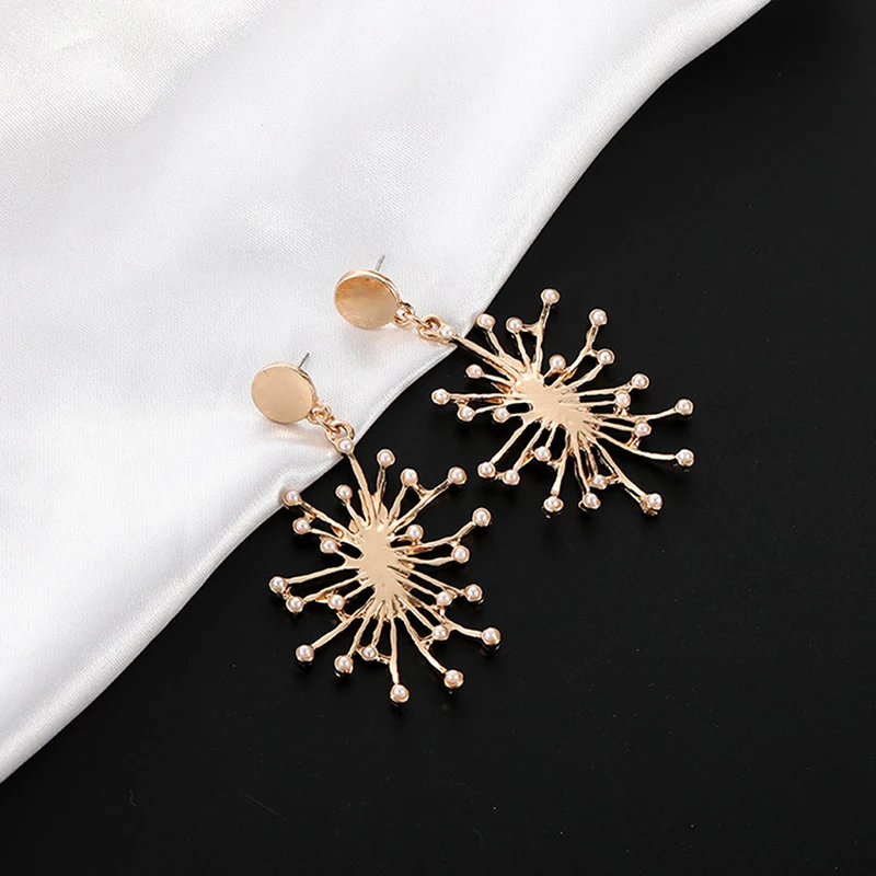 Дизайн фейерверка Имитация Жемчуга Цветок большие серьги креативный