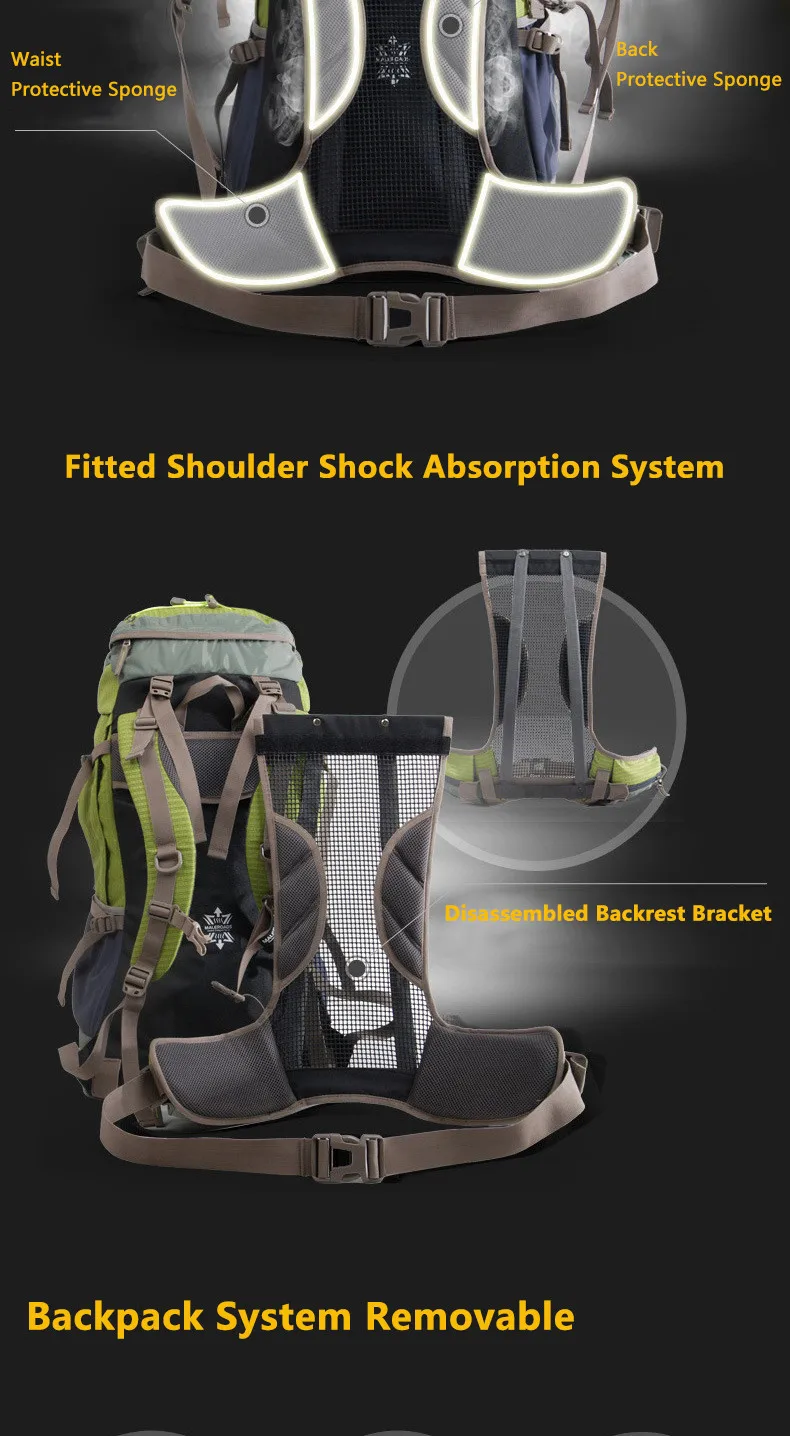 Maleroads 60L альпинистская сумка, открытый спортивный рюкзак, водонепроницаемый нейлоновый рюкзак, сумка с дождевиком, для походов, кемпинга, велосипеда