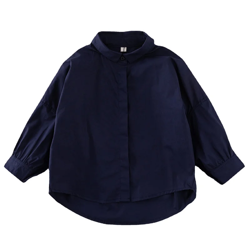 

2021 Spring children solid color loose shirt boys and girls turn-down collar fashion shirts Tops