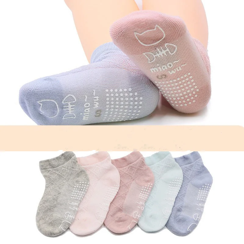 Calcetines transpirables antideslizantes para beb&eacute; y ni&ntilde;a, medias de algod&oacute;n para el hogar, 3 par/lote-0