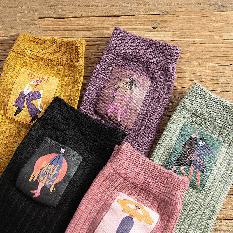 Japanese college wind draw stripe printed ladies socks Korean cute student cotton | Женская одежда