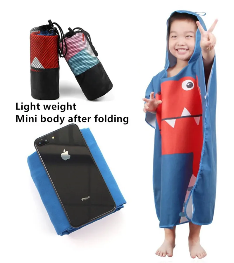 

Dinosaur Boy Hooded Bathing Towel Swimming Beach Playing Quick Drying No Sand Bathrobe Kids Poncho Towels