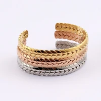 316l stainless steel leaves bangle bracelet for men minimalist metali golden wheat cuff brand jewelry rose gold bijoux femme lux