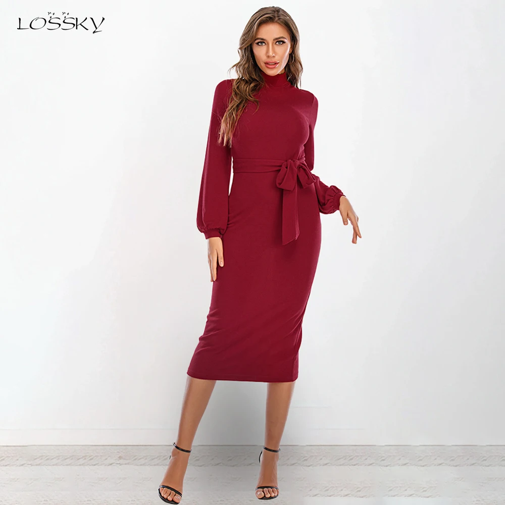 Длинное платье осень-зима элегантное женское облегающее с длинным рукавом