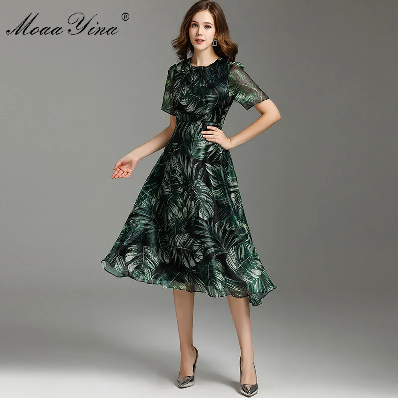MoaaYina модное дизайнерское платье весна лето женское короткий рукав принт