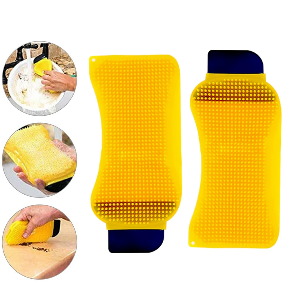 

Sponge Brush Silicone Dish Bowl Cleaning Brush Washing Pan Dish Bowl Sponge Scraper With Soap Dispenser Kitchen Cleaning Tool
