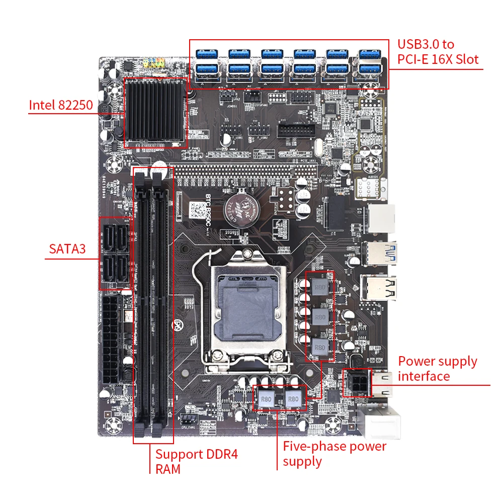 Материнская плата TISHRIC B250 BTC для майнинга комплект материнской платы B250C 12 PCI-E X16 PCIE