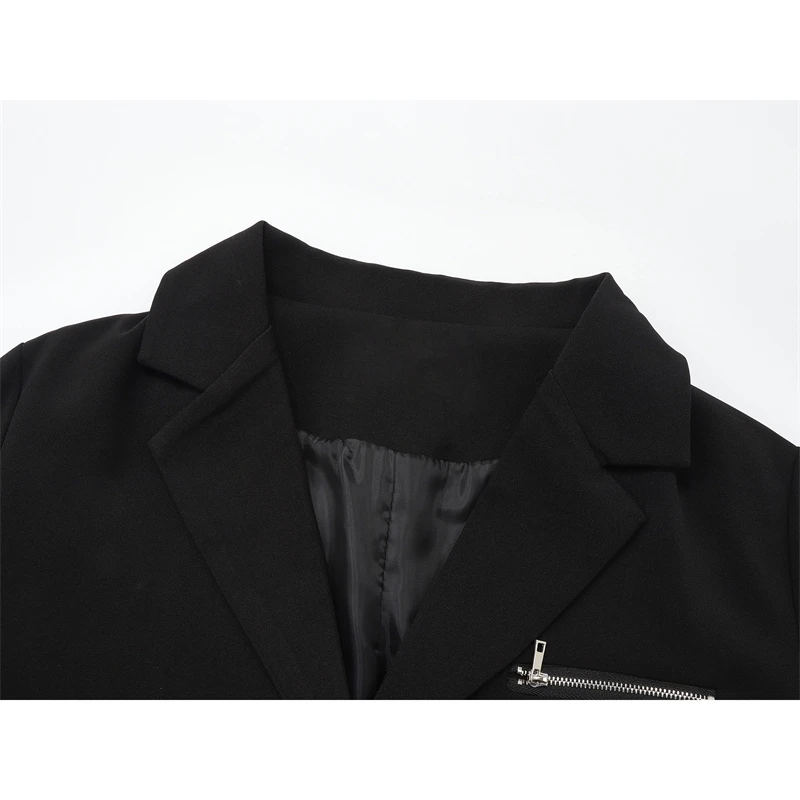 Женский Повседневный Блейзер на молнии черный свободный пиджак с длинным