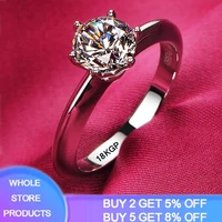 with certificate 18k solid white gold ring natural solitaire 8mm 2 0ct zirconia diamond wedding band silver rings for women gift