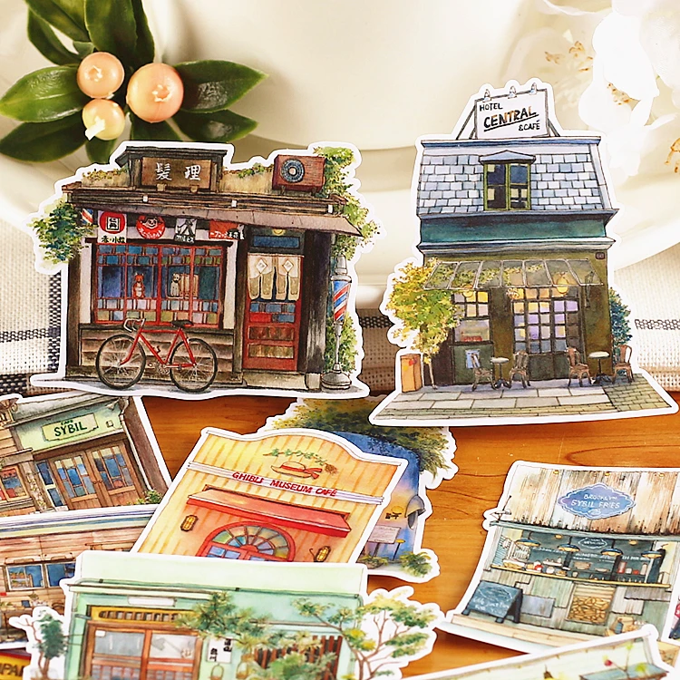 

15pcs Street corner shop Stickers for waterproof Bike Motorcycle Phone book Travel Luggage toy Funny Sticker
