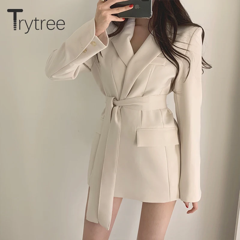 Trytree 2020 осенне зимнее женское повседневное пальто кардиган с отложным воротником