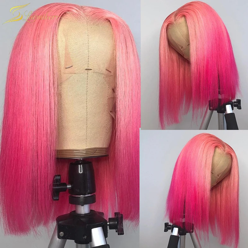

Парик с эффектом омбре, розовый, короткий, Боб, прямые, глубокая часть, HD, прозрачные, отбеленные узлы, парики из человеческих волос для женщи...
