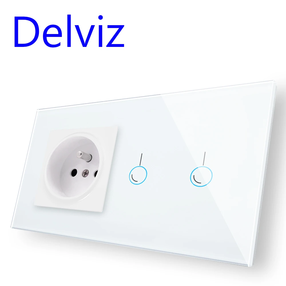 

Delviz 16A French Wall Mains Socket with Touch Switch,Kitchen plug sockets,146*86,AC110~240V,EU Crystal Glass Panel 2Way Switch