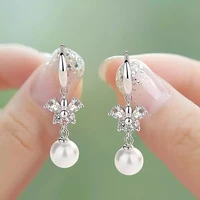 huitan fashion crystal butterfly with imitation pearl drop earrings elegant bridal wedding jewelry top quality earring for women
