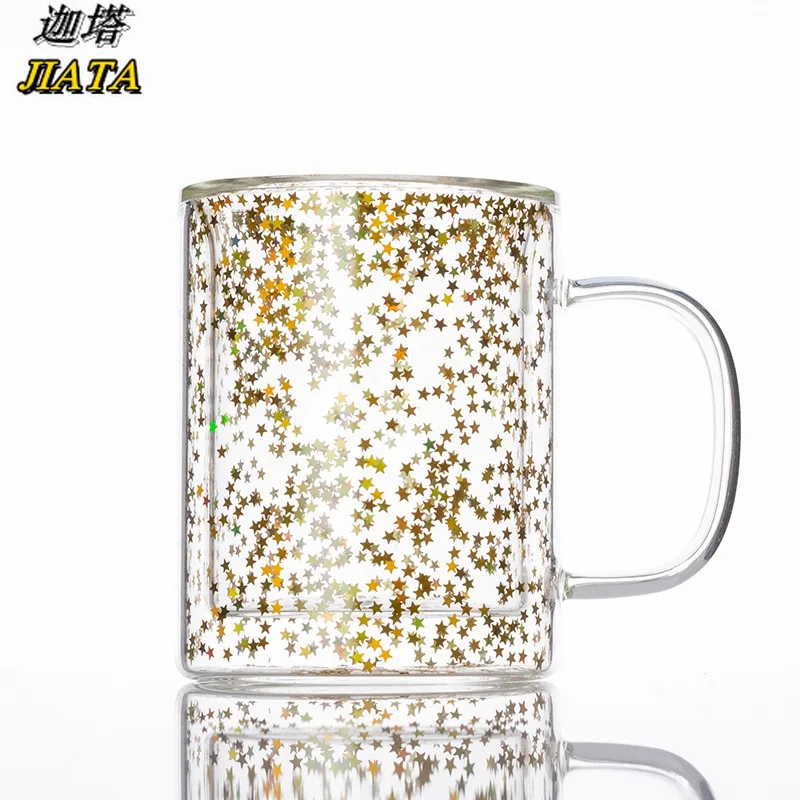

Coffee Milk Glass Bright Starry Sky Cup Double Heat-resistant Coffee Cup Office Cup for Girls Holiday Gifts Glass Cup Cute Cup