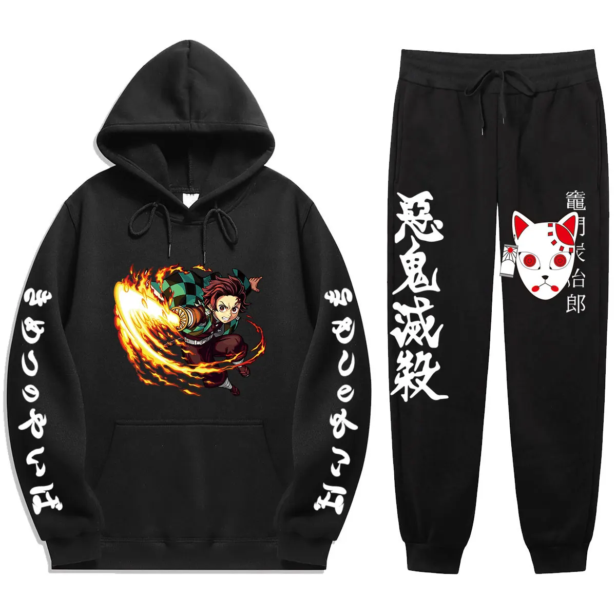 

Anime Demon Slayer Winter Tracksuit 2 Piece Set Tanjiro Print Hoodies pants Sportwear men Sports Suit Hooded Sweatshirt Harajuku