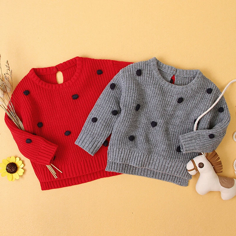 

Осенне-весенний пуловер для маленьких девочек, свитеры, одежда для малышей, маленькие 3D свитеры с длинными рукавами и шариками для детей