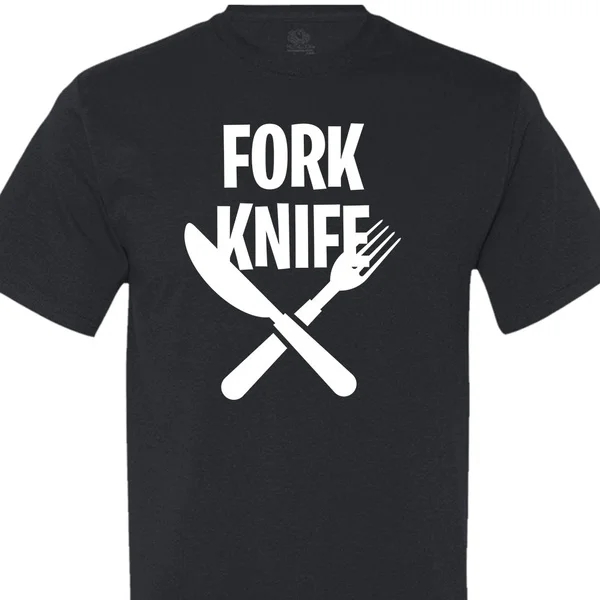 Мужская мода футболка Вилка Нож с короткими рукавами|Мужские футболки| |
