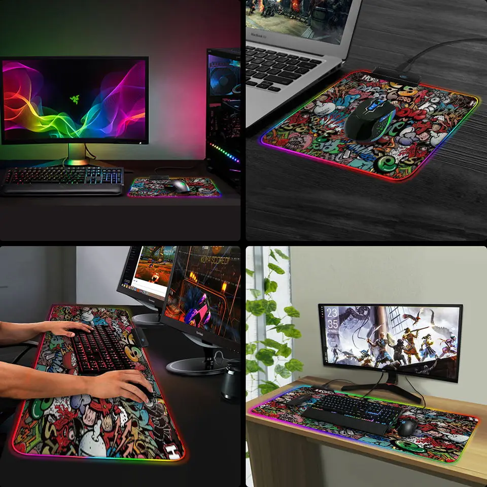 Большой коврик для мыши игровой геймер Коврик RGB XXL компьютерный с подсветкой