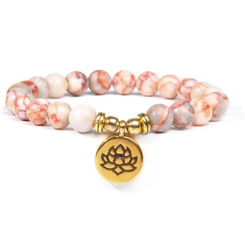 Женские браслеты браслет из натурального камня Шарм мала для чакр OM Lotus женщин и