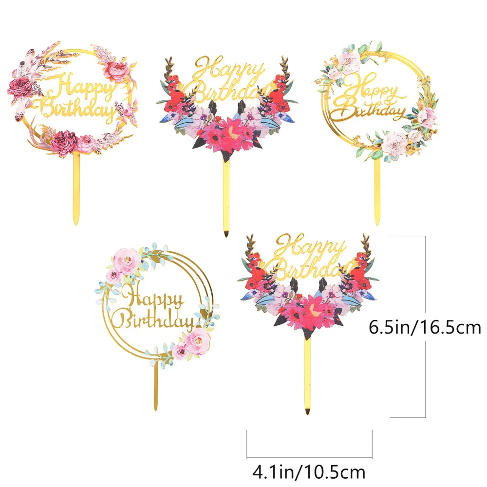 

5pcs Letter Flower Cupcake Toppers Birthday Wedding Decors (Mixed Styles)