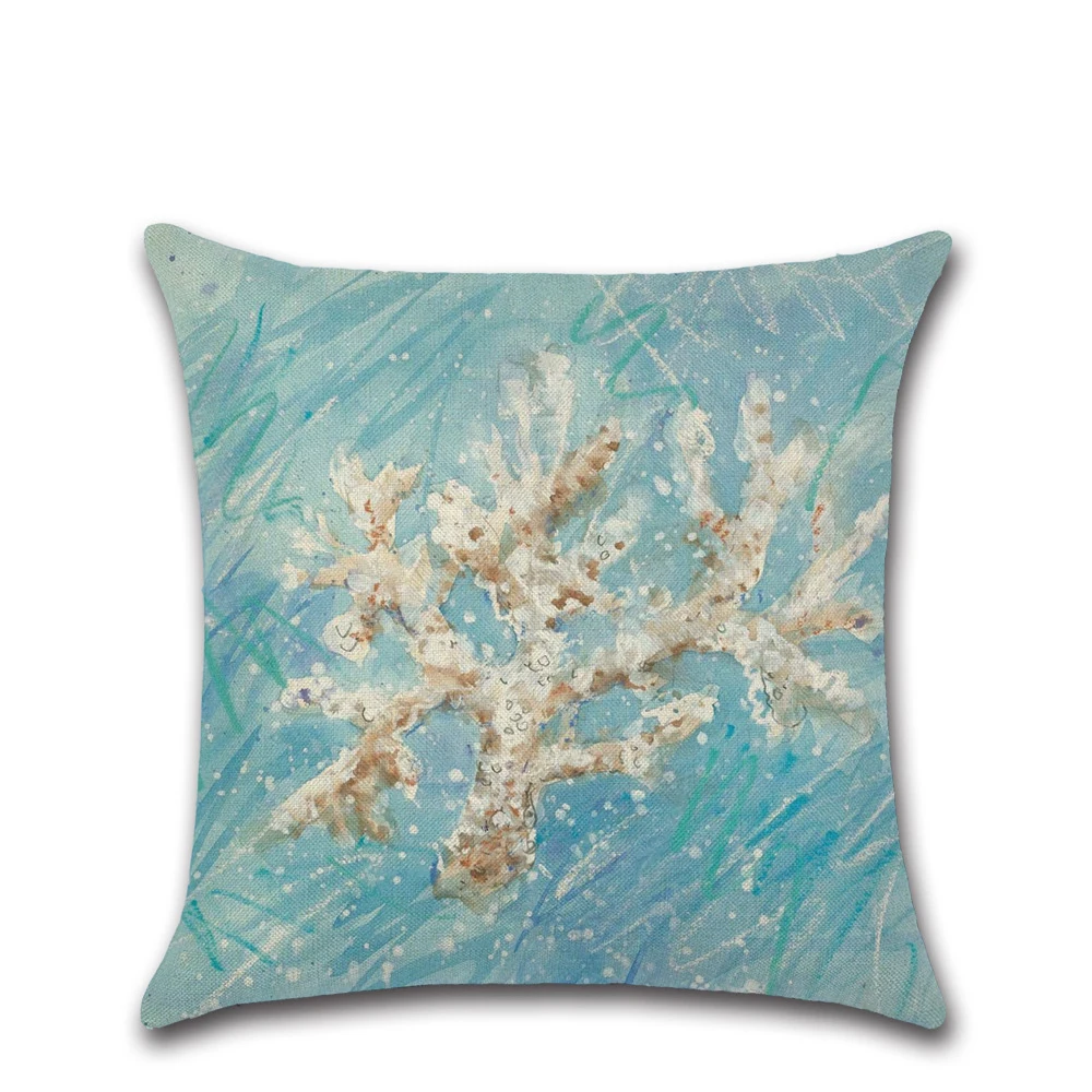 Льняная подушка крышка декоративные океан наволочка с животным размером 45*45 см