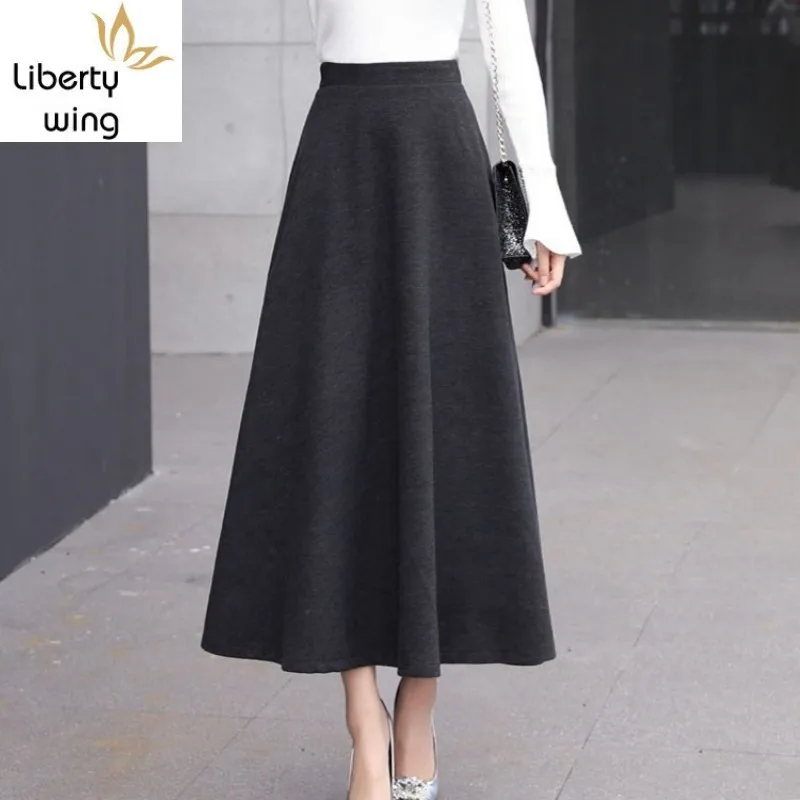 Новая зимняя женская модная однотонная шерстяная юбка с высокой талией уличная