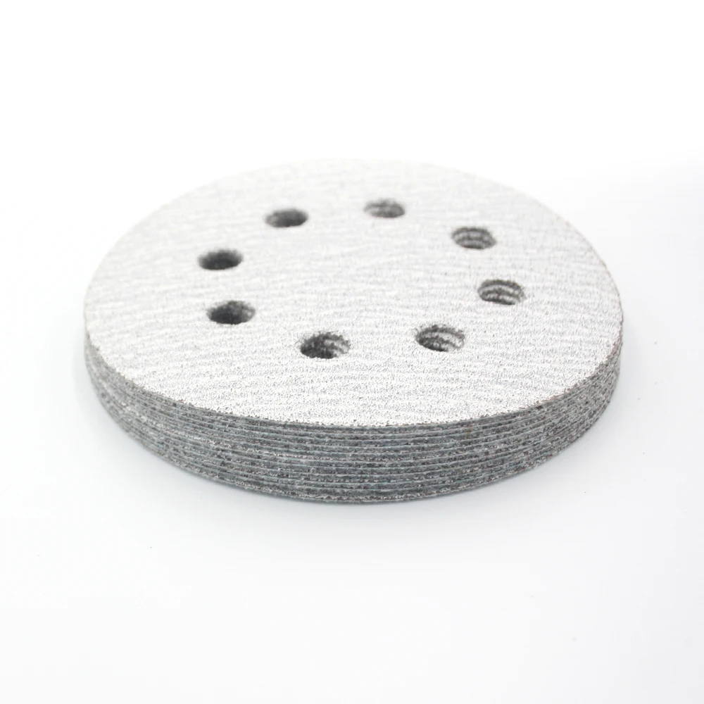 10pcs/set  5inch 8-hole Sand Paper Wheel White Polishing Pad 125mm Flocking Paper Tray for Angle Grinder Air Sander