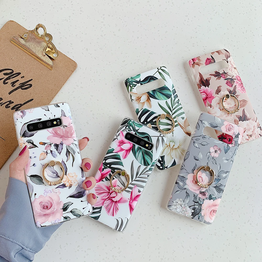 Винтажный чехол-подставка с кольцом и цветами для Samsung S21 Plus S20FE A21S A51 A50 A71 Note 10 Pro S9