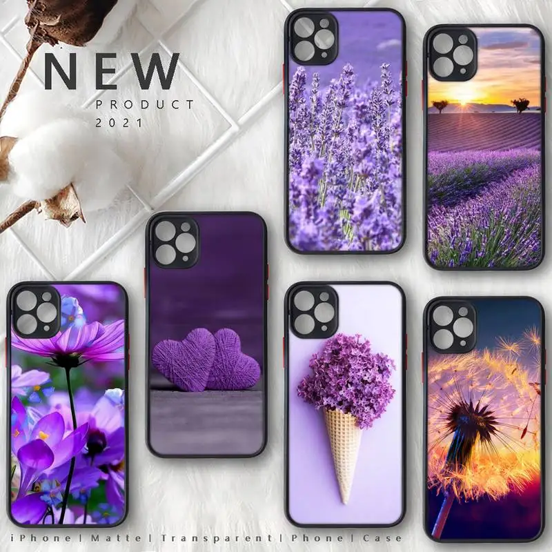 

simple lavender Purple Romantic flowers Phone Case matte transparent For iphone 7 8 11 12 plus mini x xs xr pro max cover