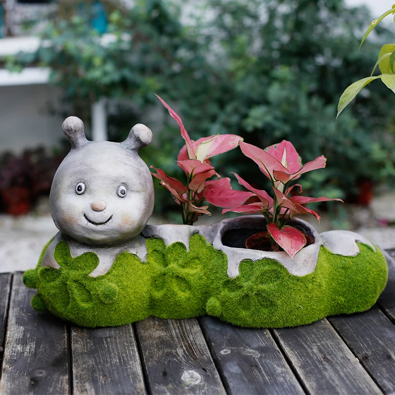 

Creative Caterpillar Cute Cement Flower Pot Green Succulent Plant Insect Ornaments Courtyard Balcony Figurines Decoration Crafts