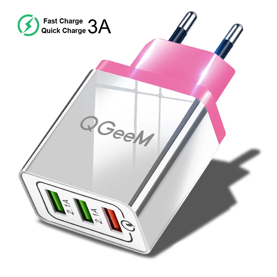 Pink QGEEM 3 USB зарядное устройство Быстрая зарядка 3,0 быстрое USB настенное зарядное устройство портативное мобильное зарядное устройство QC 3,0 адаптер для Xiaomi iPhone X EU US Plug - Тип штекера: Pink