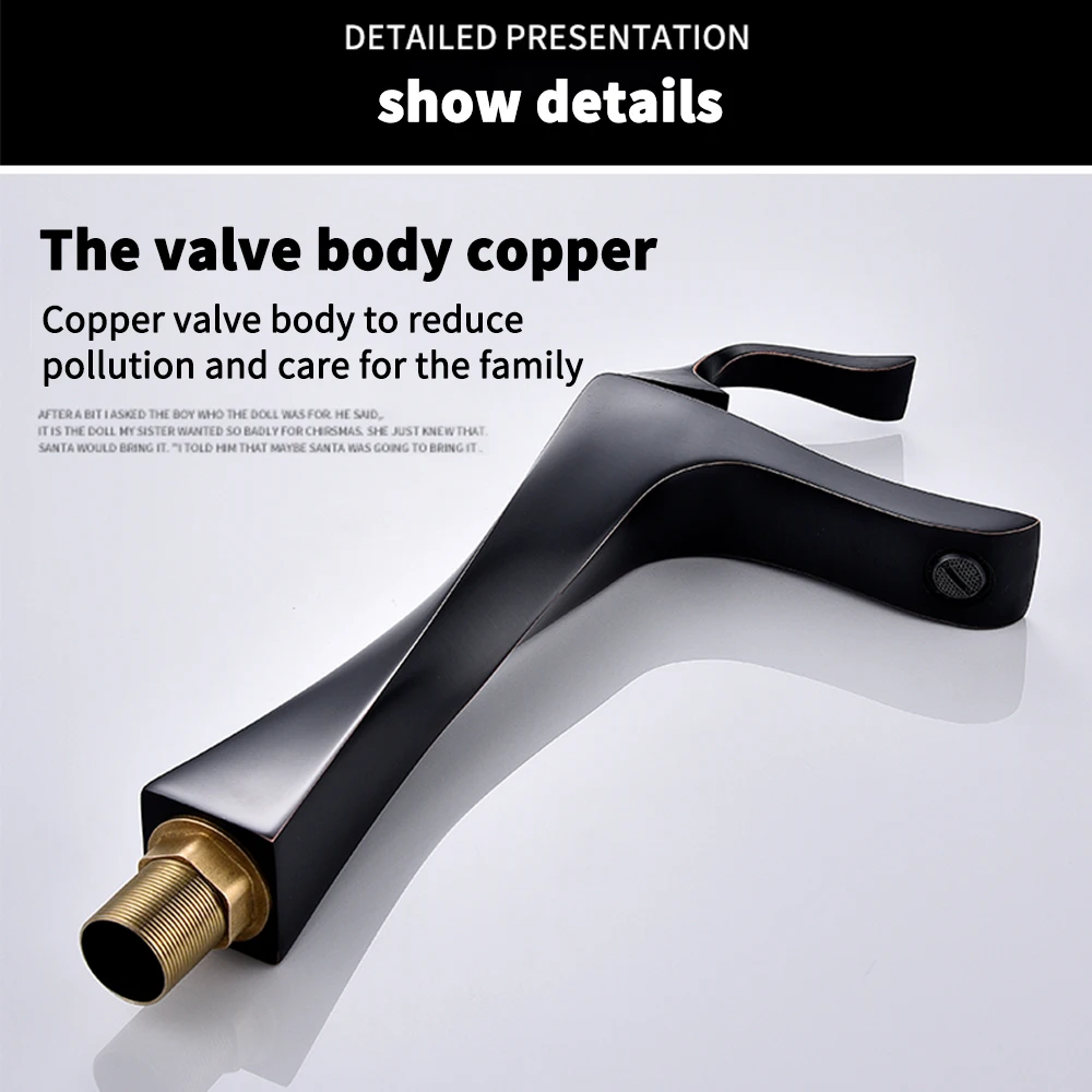 

Bathroom Basin Matte Black Faucet Sink Streamline Square Modern Brass Mixer Tap