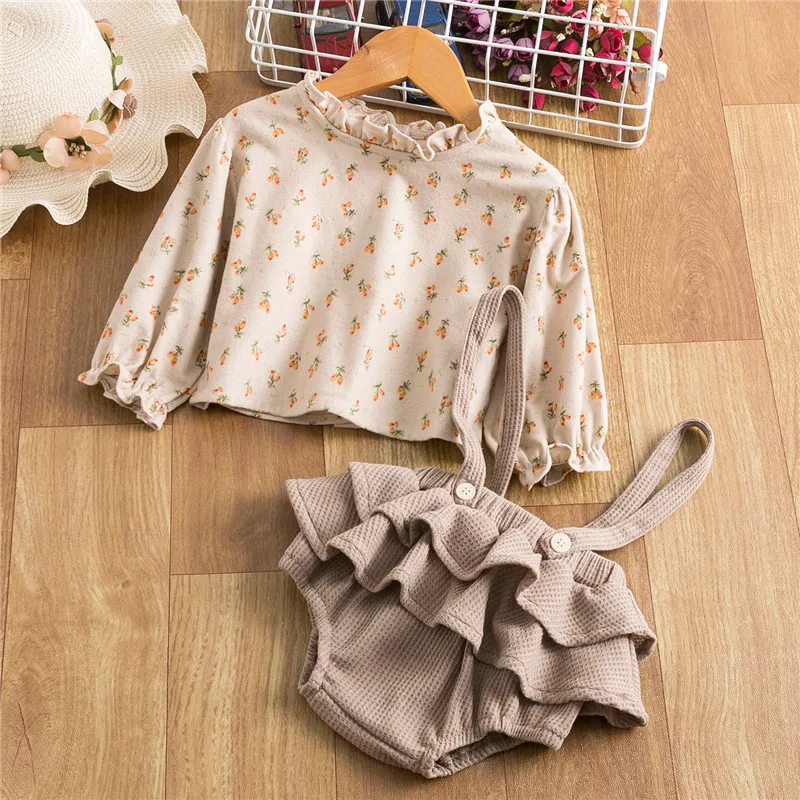 

Floral Baby Girls Clothes Sets Newborn Kids Blouses Top + Strap Pants Bodysuit Overalls Spring Summer Infant Outfits 0-24 Months