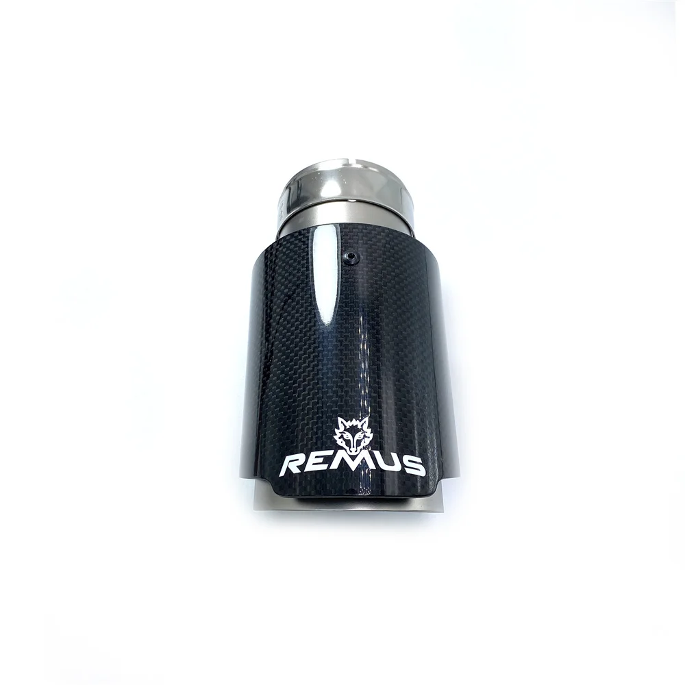 

1PC Car Exhaust Pipe Straight Flange Glossy Carbon Fiber Tail End Tip Stainless Steel Muffler Pipe With Remus Logo